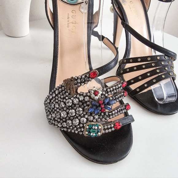 Gucci Wangy Crystal hand strappy high heel leather sandals size 37 - Picture 5 of 16